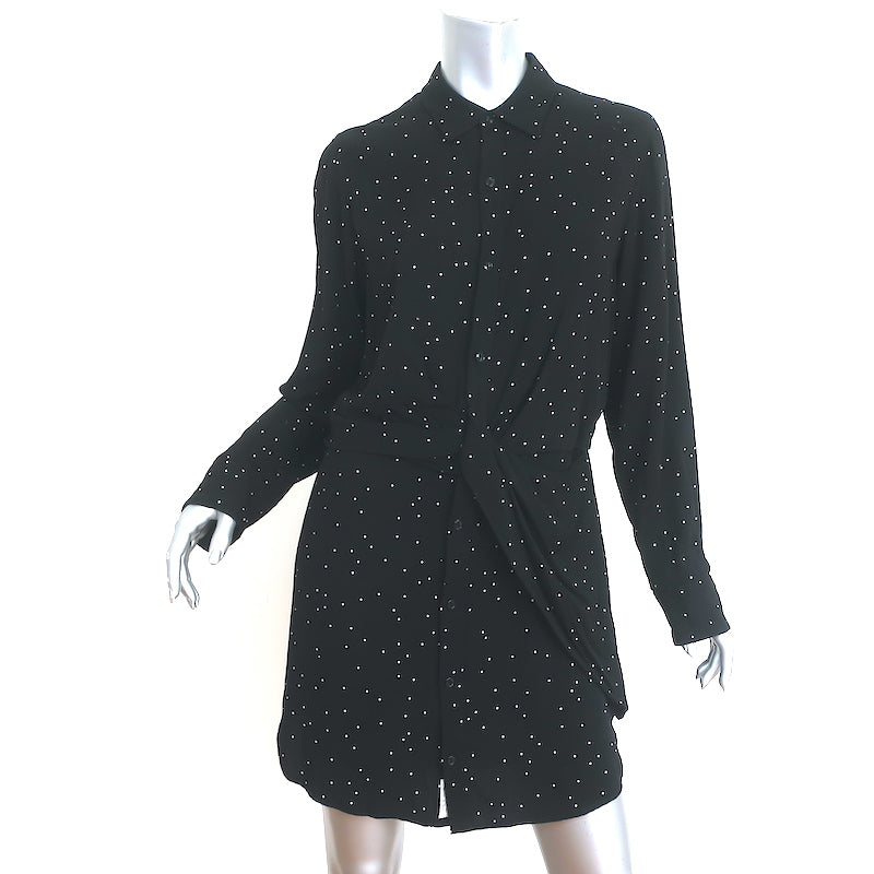 Rag &amp; Bone Twist-Front Shirtdress Lucas Black Printed Viscose Size Medium