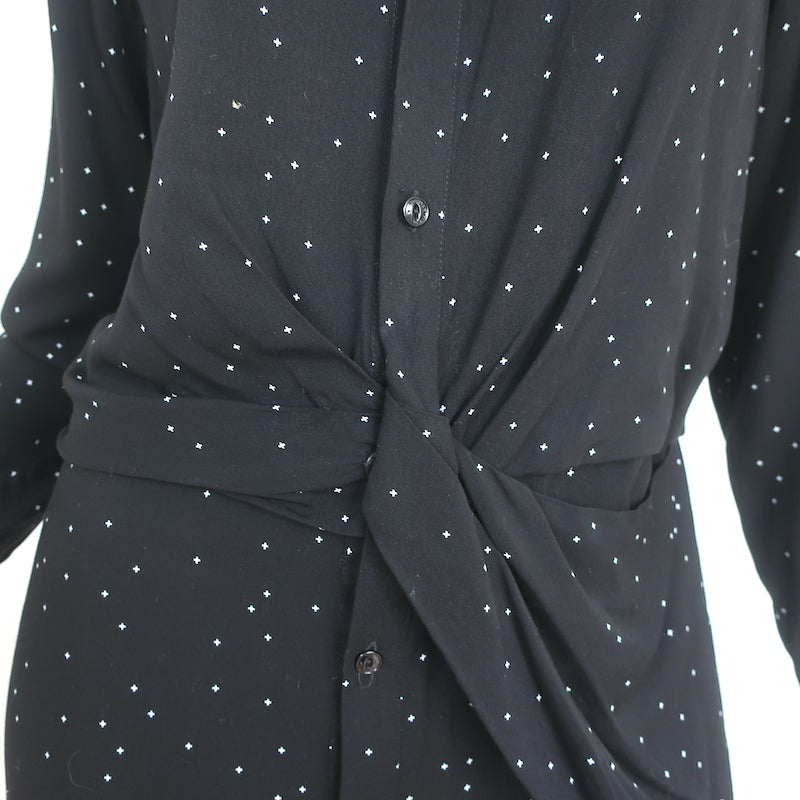 Rag &amp; Bone Twist-Front Shirtdress Lucas Black Printed Viscose Size Medium
