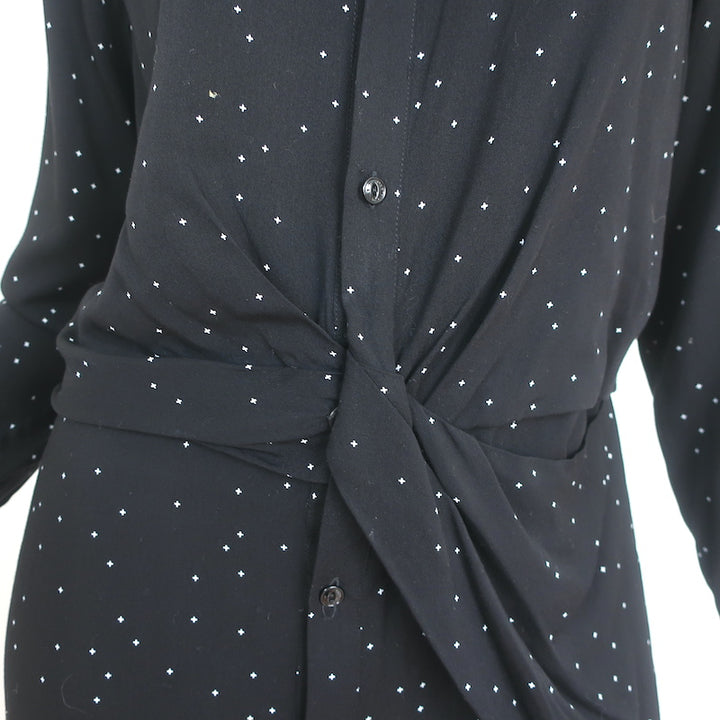 Rag &amp; Bone Twist-Front Shirtdress Lucas Black Printed Viscose Size Medium