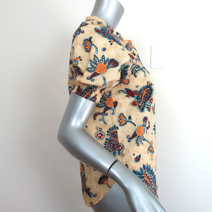 A.L.C. Puff Sleeve Top Ellis Yellow Floral Print Cotton Size 2 Tie-Neck Blouse