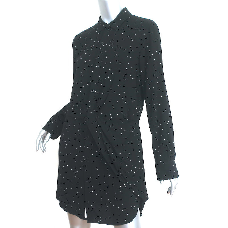 Rag &amp; Bone Twist-Front Shirtdress Lucas Black Printed Viscose Size Medium