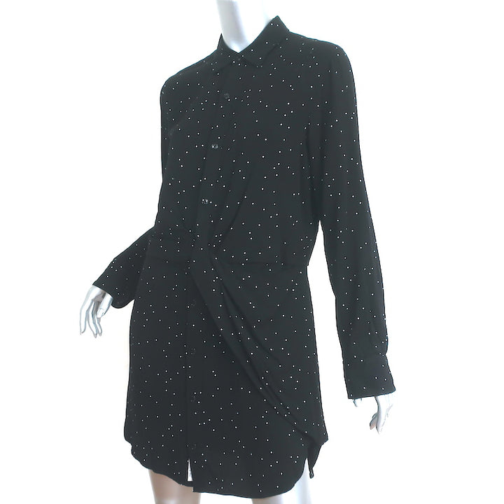 Rag &amp; Bone Twist-Front Shirtdress Lucas Black Printed Viscose Size Medium