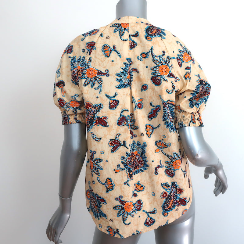 A.L.C. Puff Sleeve Top Ellis Yellow Floral Print Cotton Size 2 Tie-Neck Blouse