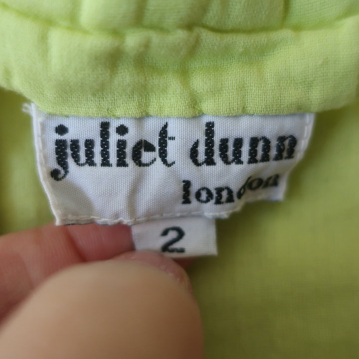 Juliet Dunn Tunic Lime Embroidered Cotton Size 2 Long Sleeve Mini Dress