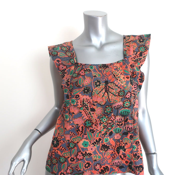 A.L.C. Top Portia Floral Print Cotton-Blend Size 2 Flutter Sleeve Blouse