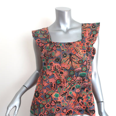 A.L.C. Top Portia Floral Print Cotton-Blend Size 2 Flutter Sleeve Blouse