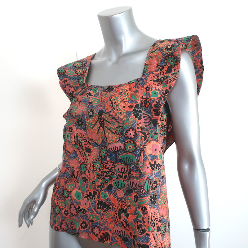 A.L.C. Top Portia Floral Print Cotton-Blend Size 2 Flutter Sleeve Blouse