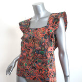 A.L.C. Top Portia Floral Print Cotton-Blend Size 2 Flutter Sleeve Blouse