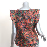 A.L.C. Top Portia Floral Print Cotton-Blend Size 2 Flutter Sleeve Blouse