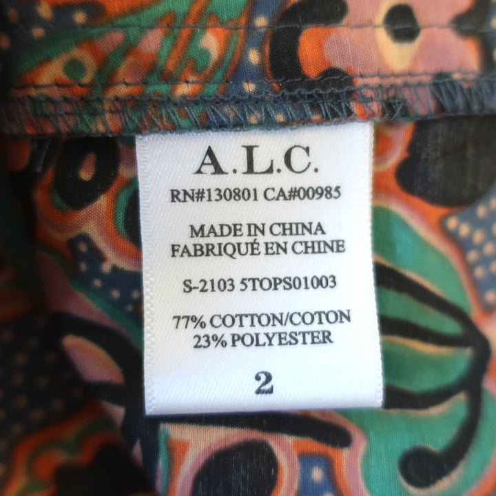 A.L.C. Top Portia Floral Print Cotton-Blend Size 2 Flutter Sleeve Blouse