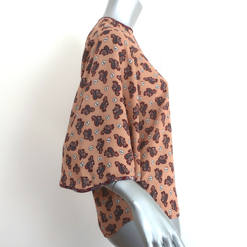 Chloe Blouse Beige Paisley Print Silk Crepe Size 36 Flutter Sleeve Top
