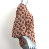 Chloe Blouse Beige Paisley Print Silk Crepe Size 36 Flutter Sleeve Top