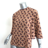 Chloe Blouse Beige Paisley Print Silk Crepe Size 36 Flutter Sleeve Top