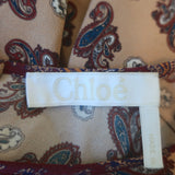 Chloe Blouse Beige Paisley Print Silk Crepe Size 36 Flutter Sleeve Top