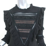 Rebecca Taylor Mini Dress Black Lace-Trim Ruffled Silk Size 6