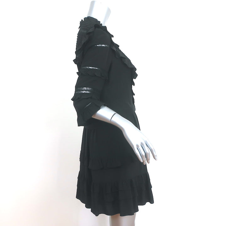 Rebecca Taylor Mini Dress Black Lace-Trim Ruffled Silk Size 6