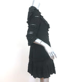Rebecca Taylor Mini Dress Black Lace-Trim Ruffled Silk Size 6