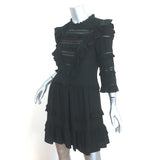 Rebecca Taylor Mini Dress Black Lace-Trim Ruffled Silk Size 6
