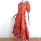 A.L.C. Tiered Midi Dress Maryn Burnt Orange Embroidered Cutout Cotton Size 0