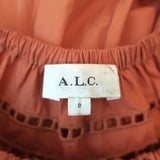 A.L.C. Tiered Midi Dress Maryn Burnt Orange Embroidered Cutout Cotton Size 0