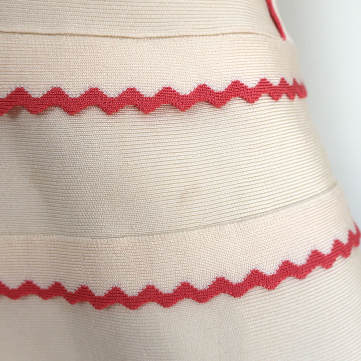 Herve Leger Scalloped A-Line Bandage Dress Ivory/Coral Size Small
