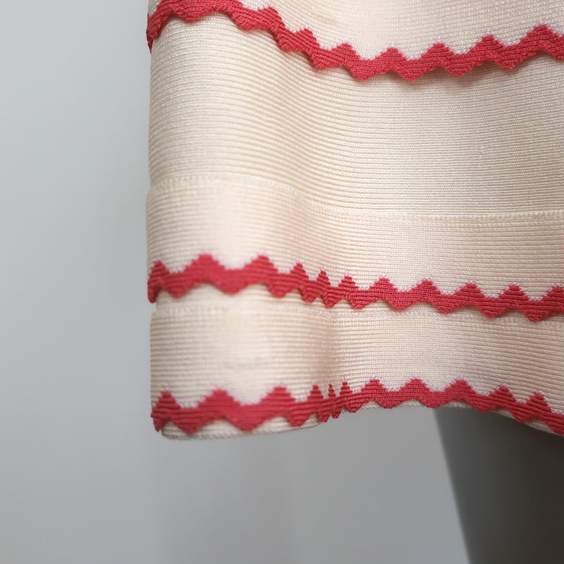 Herve Leger Scalloped A-Line Bandage Dress Ivory/Coral Size Small