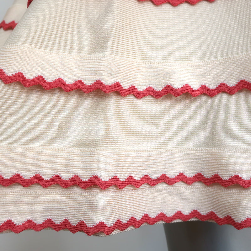 Herve Leger Scalloped A-Line Bandage Dress Ivory/Coral Size Small