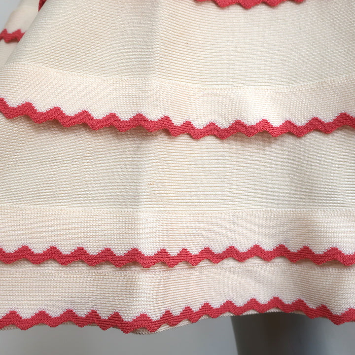Herve Leger Scalloped A-Line Bandage Dress Ivory/Coral Size Small