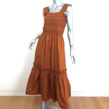 SEA Midi Dress Phoebe Brown Smocked Cotton Size Medium