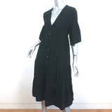XIRENA Tiered Midi Dress Kendall Black Crinkled Gauze Size Extra Small
