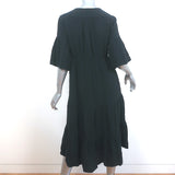 XIRENA Tiered Midi Dress Kendall Black Crinkled Gauze Size Extra Small