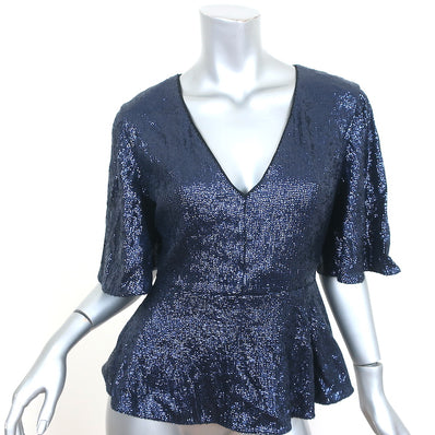 Rachel Zoe Clover Sequin Peplum Top Navy Size 4 Flutter Sleeve Blouse
