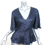 Rachel Zoe Clover Sequin Peplum Top Navy Size 4 Flutter Sleeve Blouse