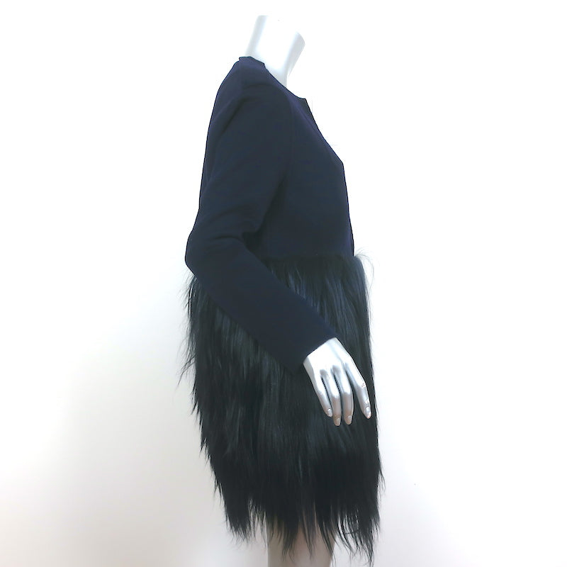 Barneys New York Goat Fur &amp; Wool Coat Navy Size Small NEW