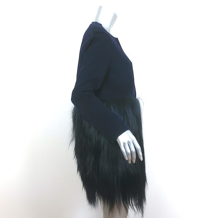 Barneys New York Goat Fur &amp; Wool Coat Navy Size Small NEW