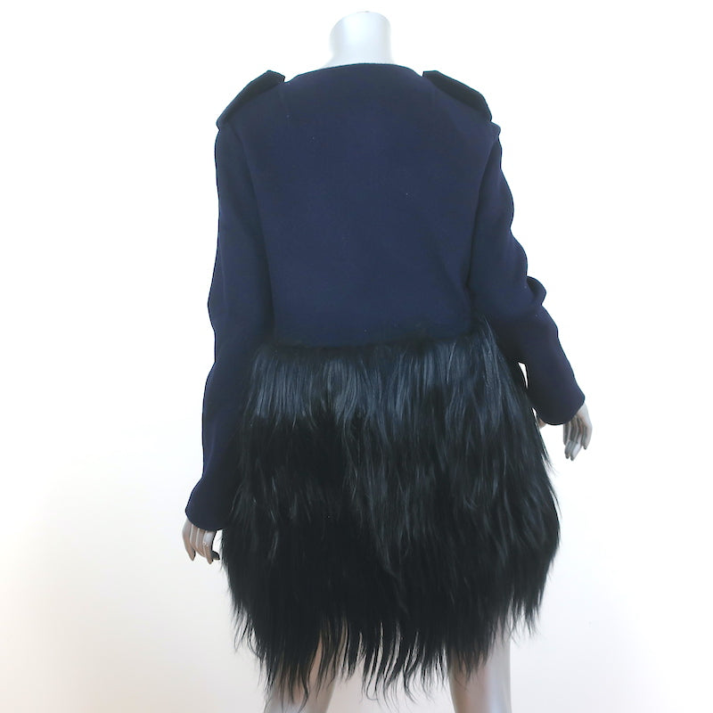 Barneys New York Goat Fur &amp; Wool Coat Navy Size Small NEW