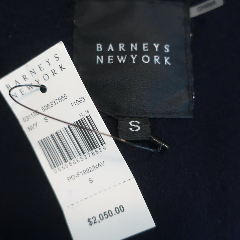 Barneys New York Goat Fur &amp; Wool Coat Navy Size Small NEW