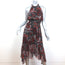 A.L.C. Midi Dress Bardot Black/Red Metallic-Striped Printed Chiffon Size 4