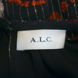 A.L.C. Midi Dress Bardot Black/Red Metallic-Striped Printed Chiffon Size 4