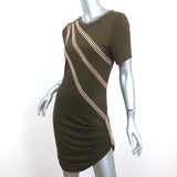 Roberto Cavalli Chain-Embellished Mini Dress Olive Ruched Jersey Size 44