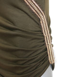 Roberto Cavalli Chain-Embellished Mini Dress Olive Ruched Jersey Size 44