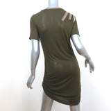 Roberto Cavalli Chain-Embellished Mini Dress Olive Ruched Jersey Size 44