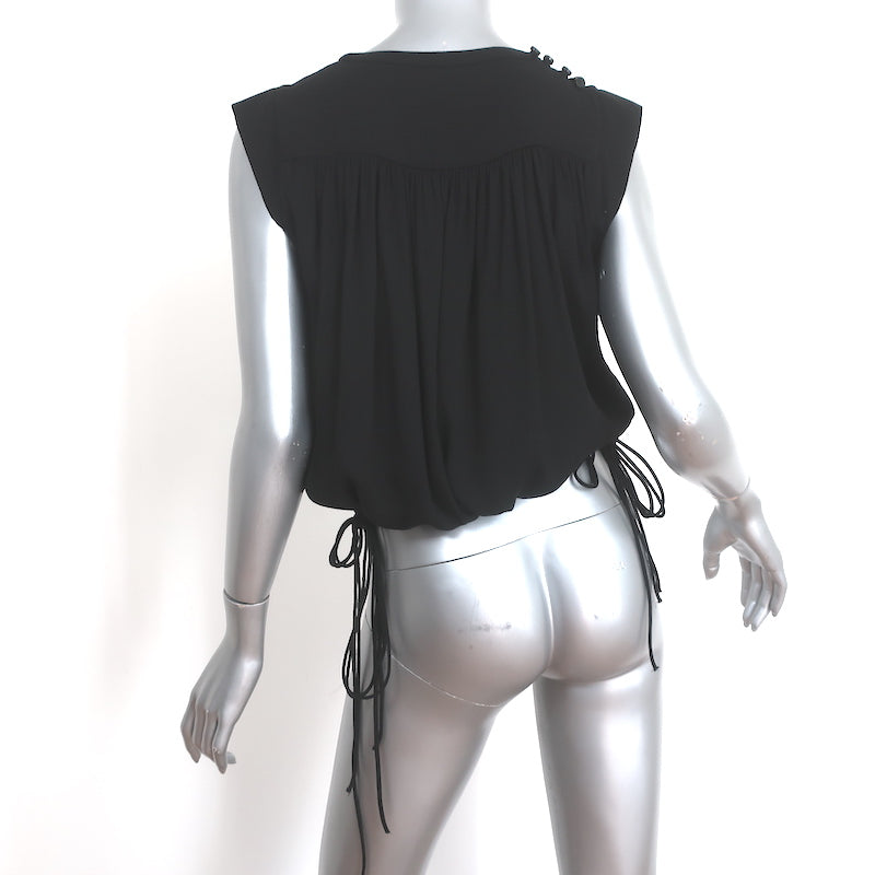 Isabel Marant Etoile Tassel-Tie Top Neo Black Crepe Size 34 Sleeveless Blouse