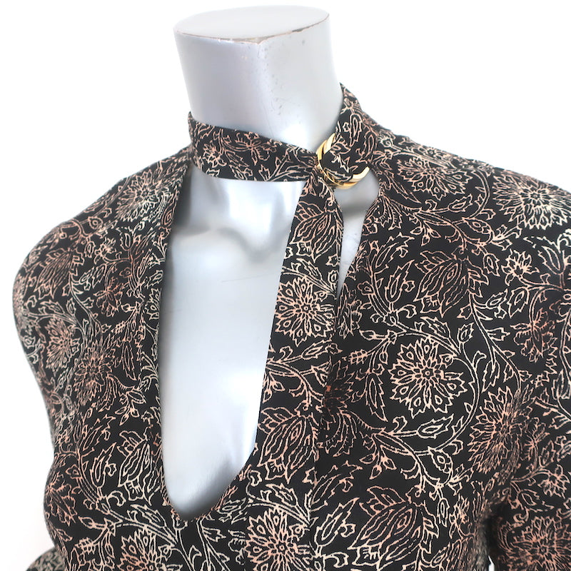 Zimmermann Keyhole Maxi Dress Black Floral Print Crepe Size 0 Long Sleeve