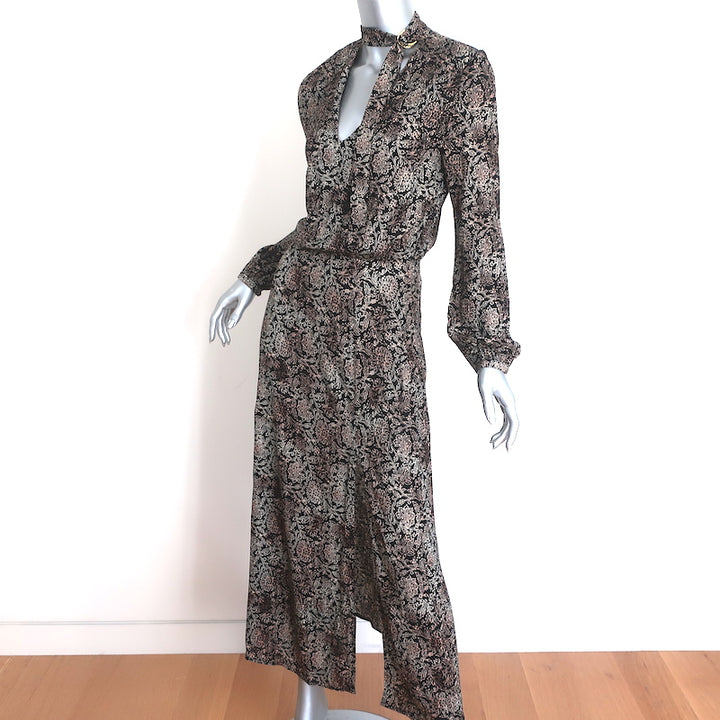 Zimmermann Keyhole Maxi Dress Black Floral Print Crepe Size 0 Long Sleeve
