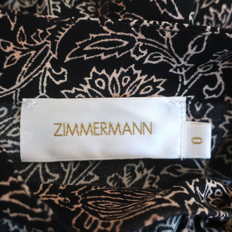 Zimmermann Keyhole Maxi Dress Black Floral Print Crepe Size 0 Long Sleeve