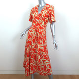 A.L.C. Asymmetric Belted Midi Dress Orange Printed Silk Size 4 Short Sleeve