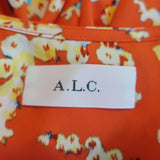 A.L.C. Asymmetric Belted Midi Dress Orange Printed Silk Size 4 Short Sleeve