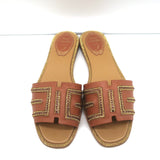 Rene Caovilla Crystal-Embellished Slide Sandals Deena Brown Leather Size 36