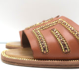 Rene Caovilla Crystal-Embellished Slide Sandals Deena Brown Leather Size 36